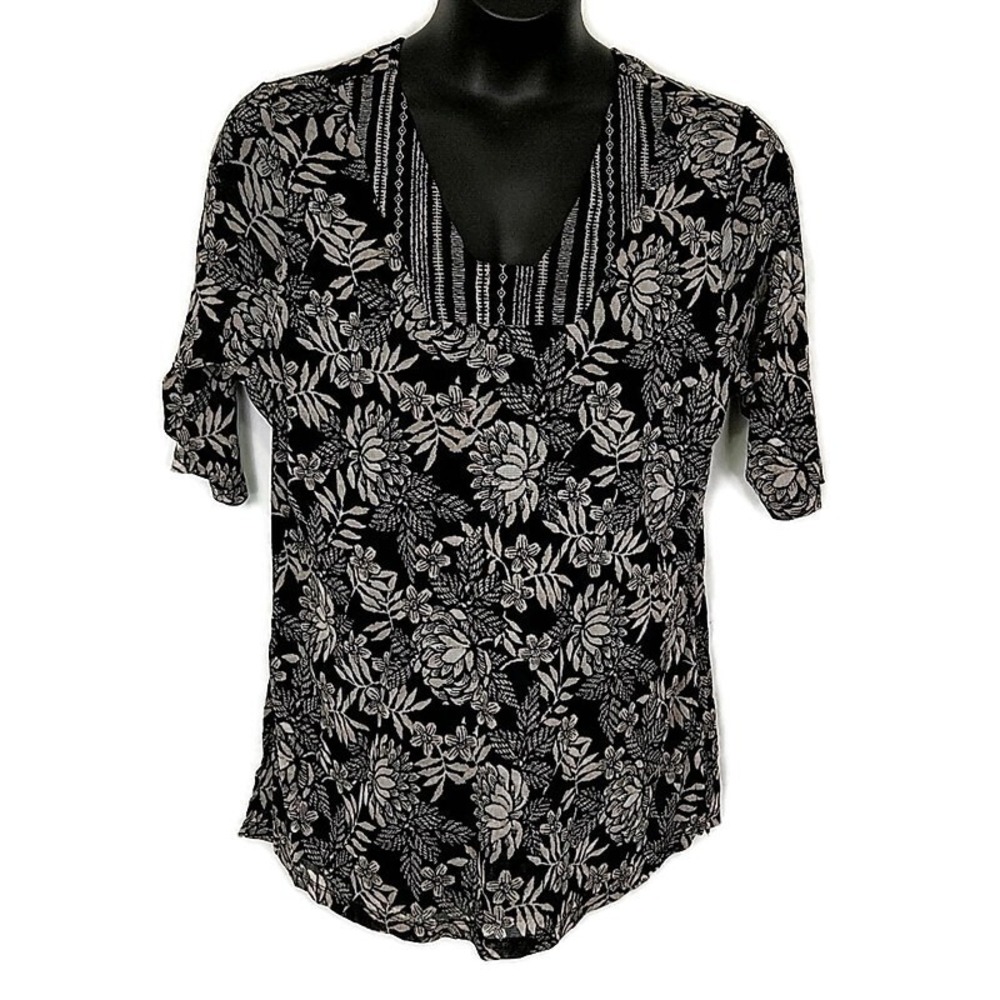 Lane Bryant Black White Floral Mesh Top Y2K‎ Career Chic sz 18/20
